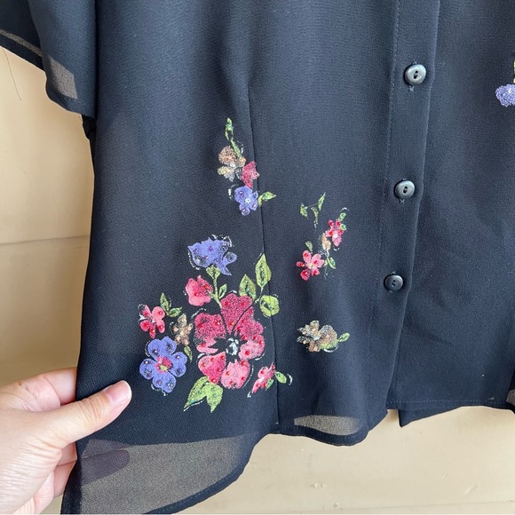 Vintage Sheer Floral Button Down Shirt - Size 10 - Picture 4 of 7